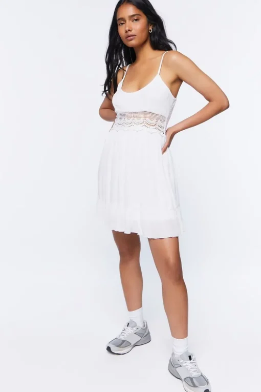Crochet-Trim Mini Dress