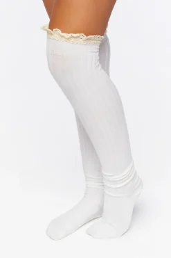 Crochet-Trim Over-The-Knee Socks