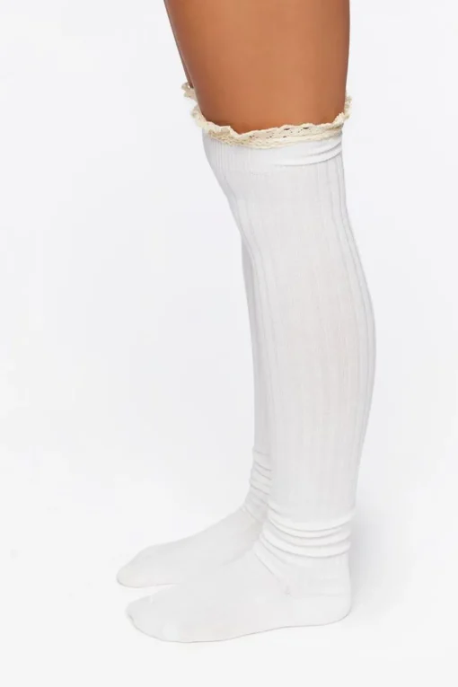 Crochet-Trim Over-The-Knee Socks