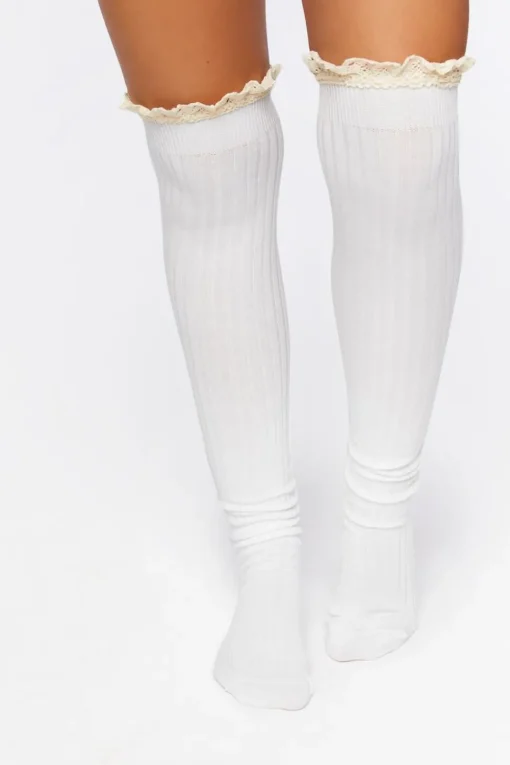 Crochet-Trim Over-The-Knee Socks