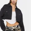 Cropped Denim Zip-Up Trucker Jacket