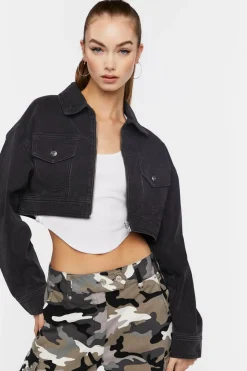 Cropped Denim Zip-Up Trucker Jacket