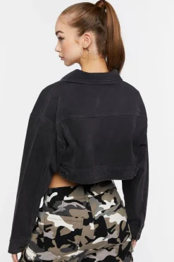 Cropped Denim Zip-Up Trucker Jacket
