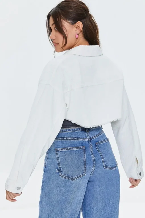 Cropped Frayed Corduroy Jacket