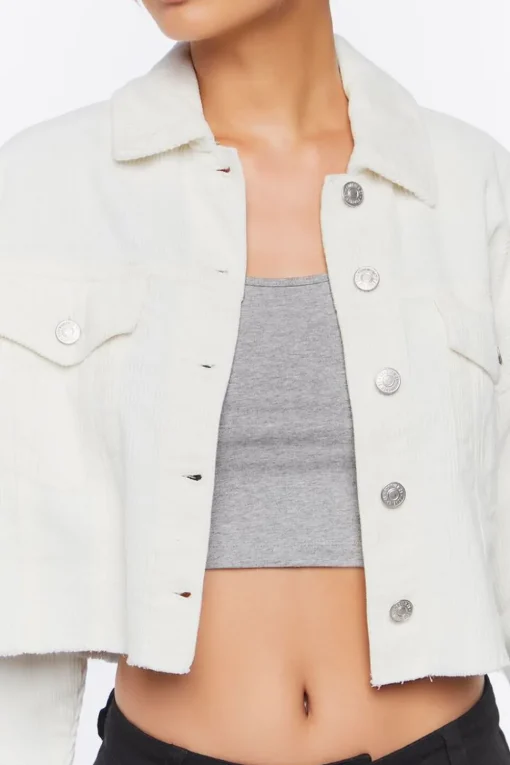 Cropped Frayed Corduroy Jacket