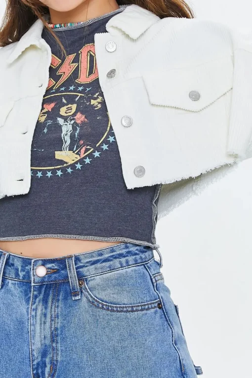 Cropped Frayed Corduroy Jacket