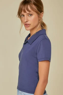 Cropped Jersey-Knit Polo Shirt
