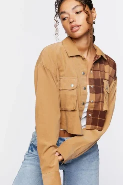 Cropped Plaid Corduroy Shacket