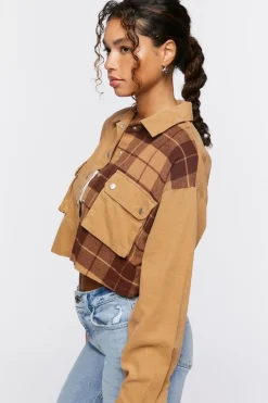 Cropped Plaid Corduroy Shacket