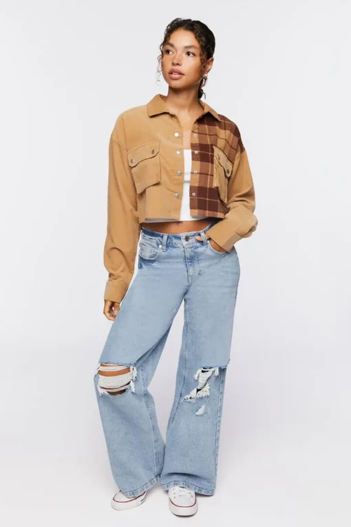 Cropped Plaid Corduroy Shacket