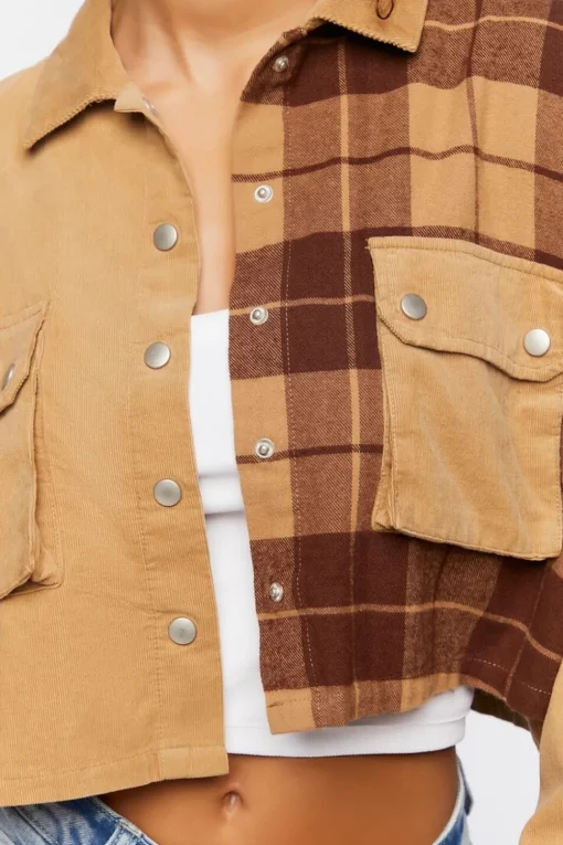 Cropped Plaid Corduroy Shacket