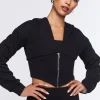 Cropped V-Hem Zip-Up Hoodie