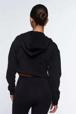 Cropped V-Hem Zip-Up Hoodie