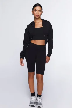Cropped V-Hem Zip-Up Hoodie