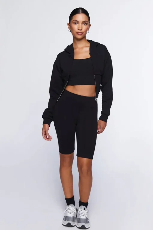 Cropped V-Hem Zip-Up Hoodie