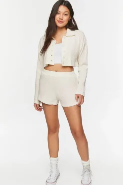 Cropped Waffle Knit Shirt & Shorts Set