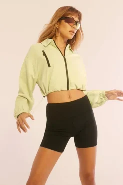 Cropped Zip-Up Windbreaker Jacket