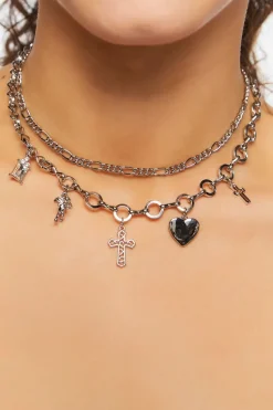 Cross Charm Choker Necklace Set