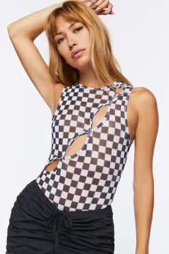 Cutout Checkered Bodysuit