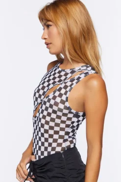 Cutout Checkered Bodysuit