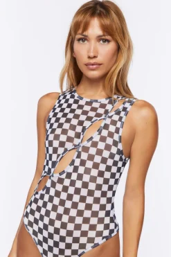 Cutout Checkered Bodysuit