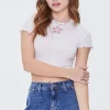 Cutout Floral Cropped Tee