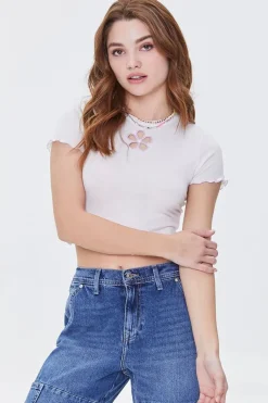 Cutout Floral Cropped Tee