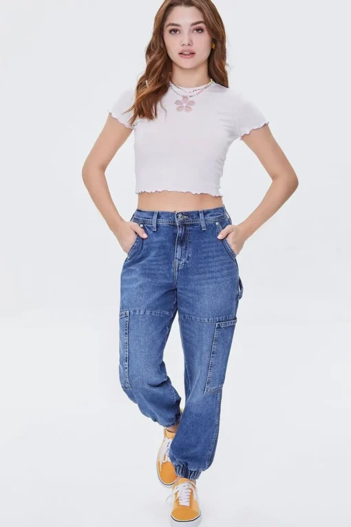 Cutout Floral Cropped Tee