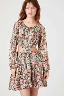 Cutout Floral Print Mini Dress