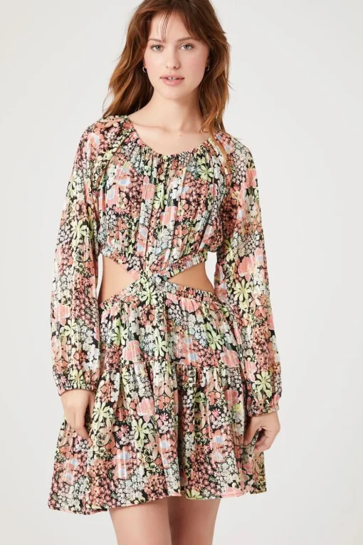 Cutout Floral Print Mini Dress