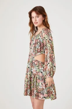 Cutout Floral Print Mini Dress