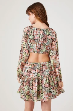 Cutout Floral Print Mini Dress