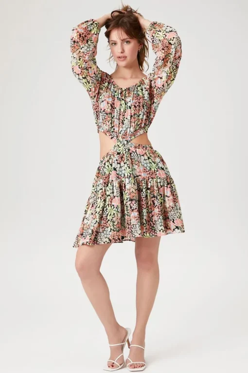 Cutout Floral Print Mini Dress