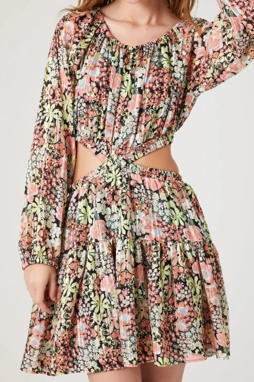 Cutout Floral Print Mini Dress