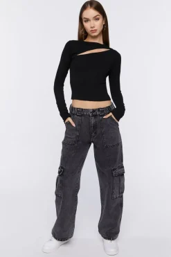 Cutout Long-Sleeve Crop Top