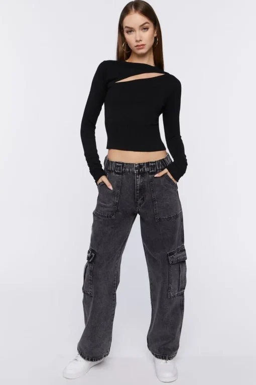 Cutout Long-Sleeve Crop Top
