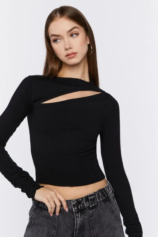 Cutout Long-Sleeve Crop Top