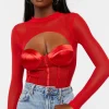 Cutout Mesh Sweetheart Bodysuit