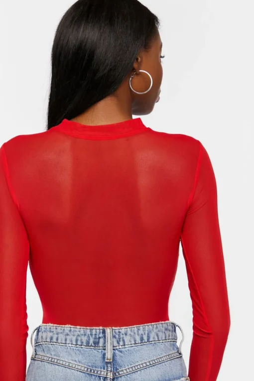 Cutout Mesh Sweetheart Bodysuit