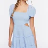 Cutout Puff-Sleeve Mini Dress