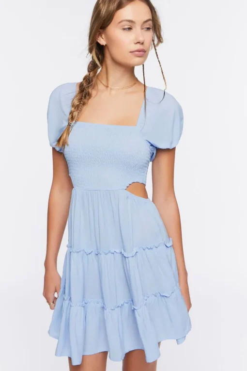 Cutout Puff-Sleeve Mini Dress