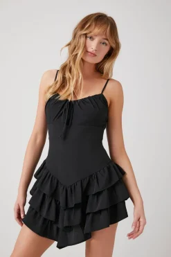 Cutout Ruffle-Tiered Mini Dress