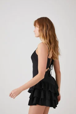 Cutout Ruffle-Tiered Mini Dress