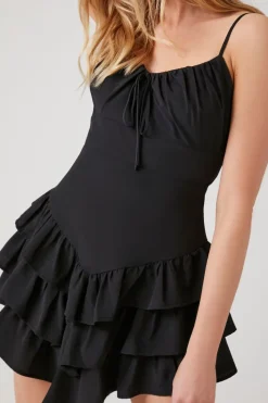 Cutout Ruffle-Tiered Mini Dress
