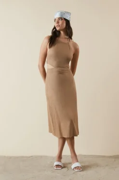 Cutout Self-Tie Halter Dress