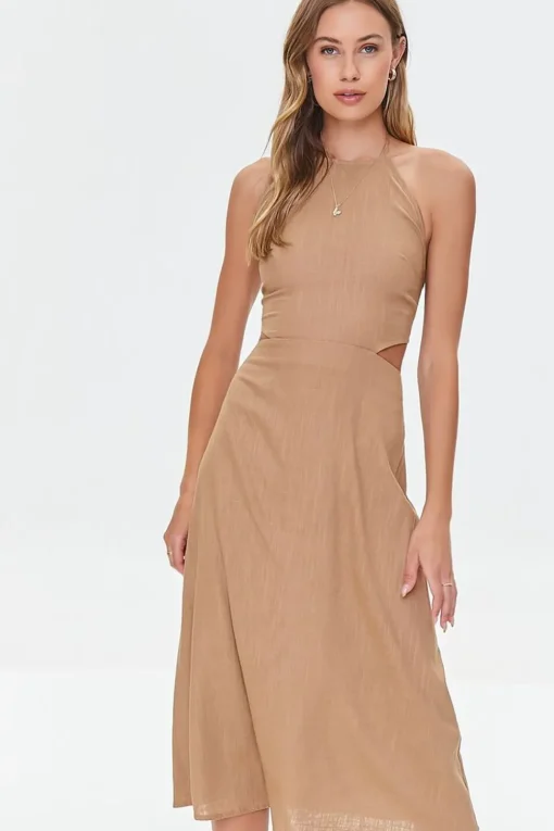 Cutout Self-Tie Halter Dress