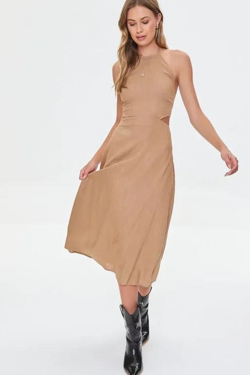 Cutout Self-Tie Halter Dress