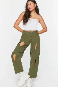 Cutout Straight-Leg Jeans