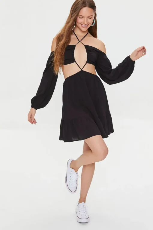 Cutout Strappy Halter Mini Dress