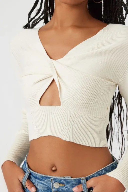 Cutout Twisted Cropped Sweater Top